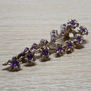 Vintage Silver Tone with Purple Faux Stone Flower Metal Pin Brooch #4
